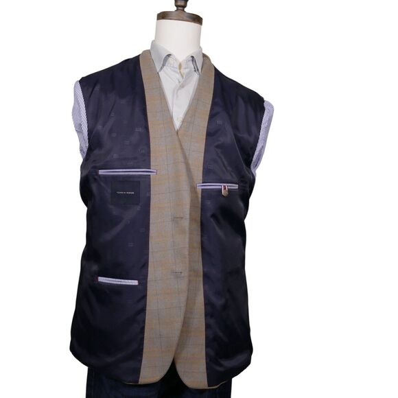 TOMMY HILFIGER Mens Sport Coat Blazer Mens 48R Beige Plaid - Picture 10 of 14
